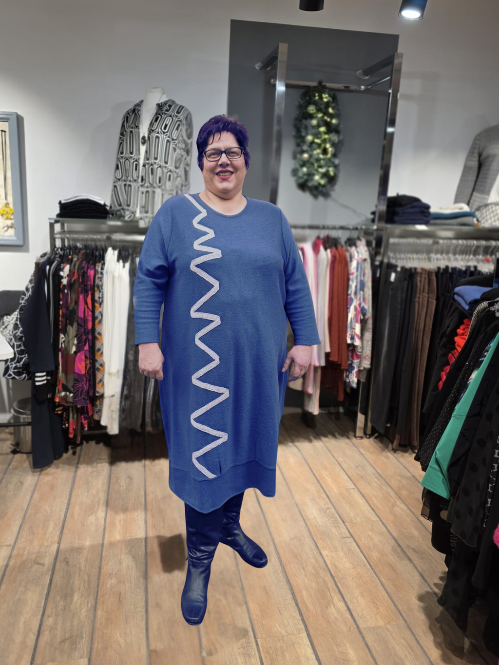 Justyna Kleid Zickzack blau